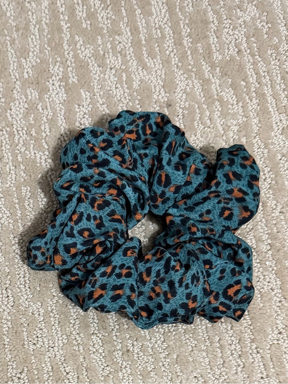 Kaxi Teal and Orange Leopard Print Hair Scrunchie